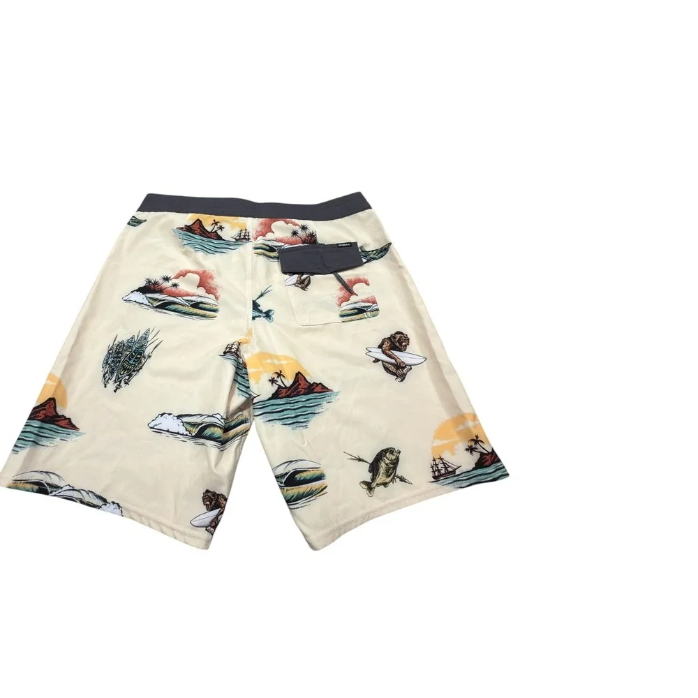 O'Neill Hyperfreak Board Shorts Mens 30 Cream Monkey Surf Tropical Stretch 18.5